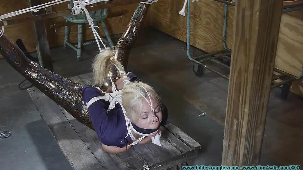 Miss Glitter Pants In A Legs Spread Hogtie 3