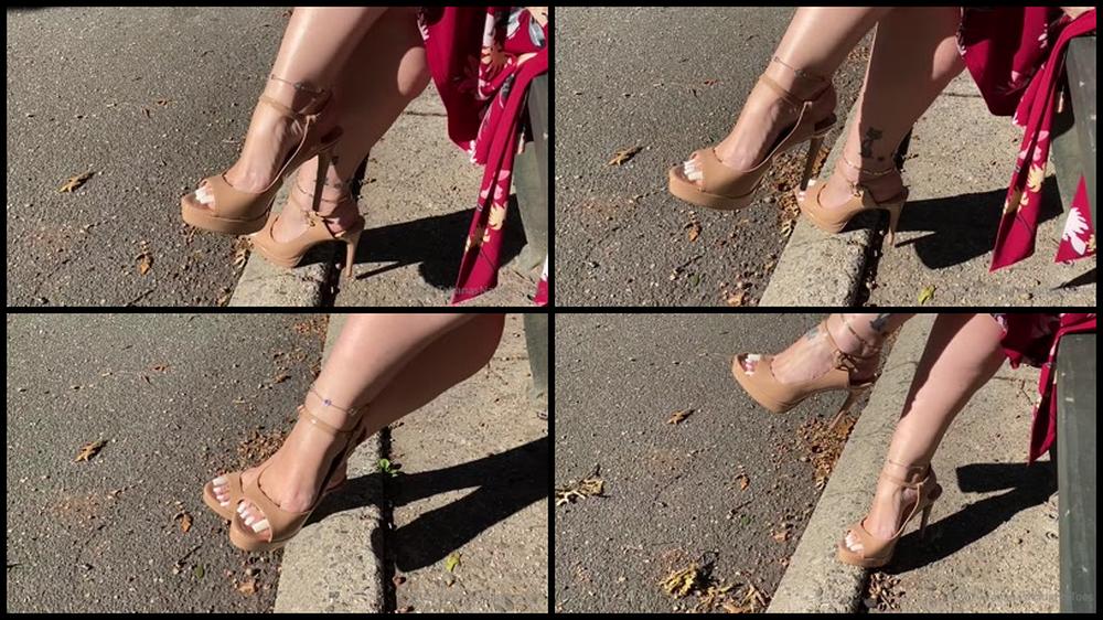 Tatianasnaughtytoes 19 10 2020 1103550209 New 2020 10 19 White Pedicure Nude Heels Out In The Park With My Work High Heels And