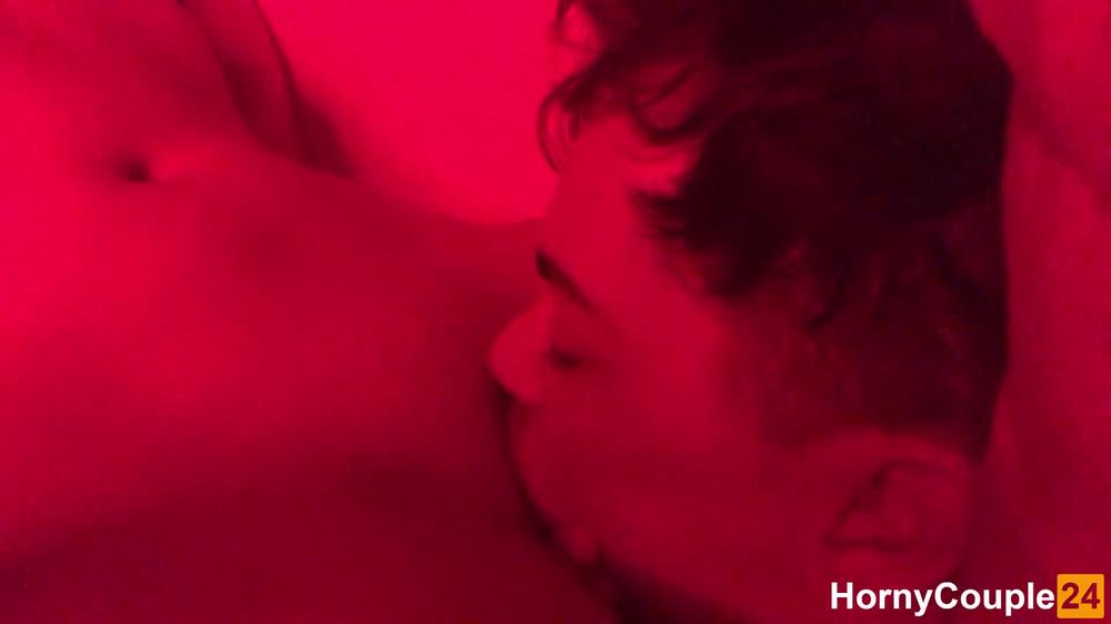 Real Couple having Passionate and Romantic Sex under Red Led Lights