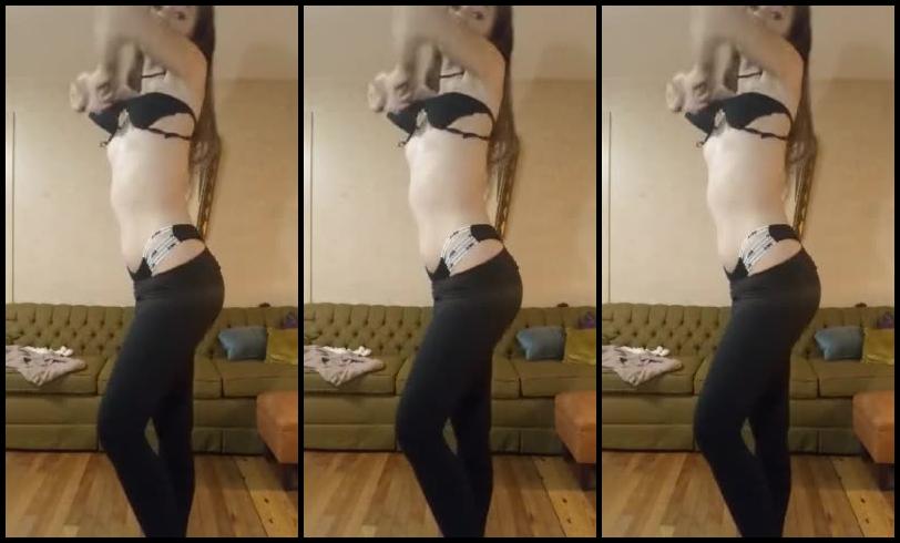 Super slow strip from leggings to nude