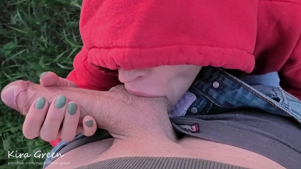 Outdoor POV Amateur Blowjob, Cumshot mouth and face - Teen Kira Green
