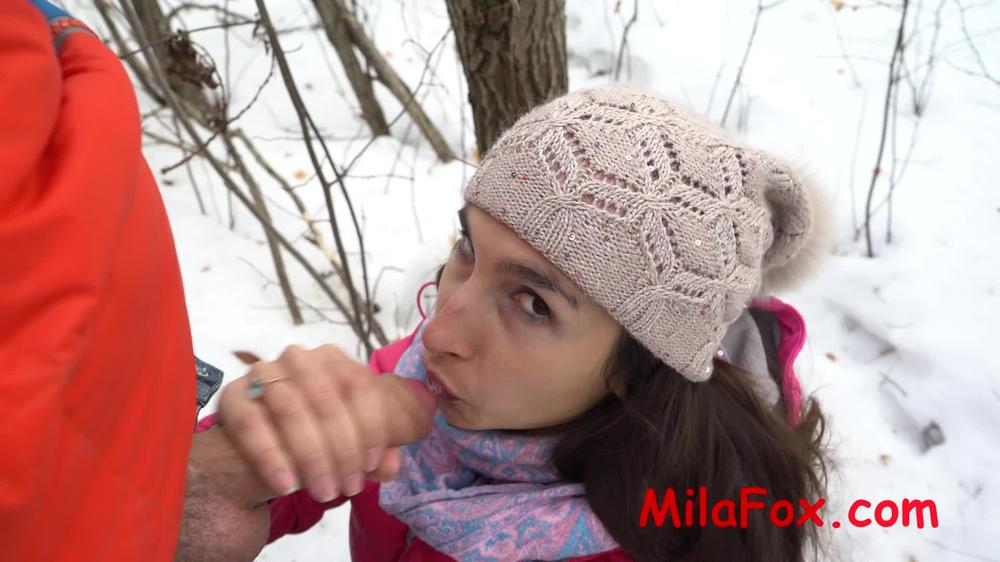 Milking Tits and swallow cum in the cold.