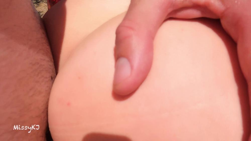 Passionate outdoor fuck for sexy blonde ending with cum on her big juicy tits- KJ