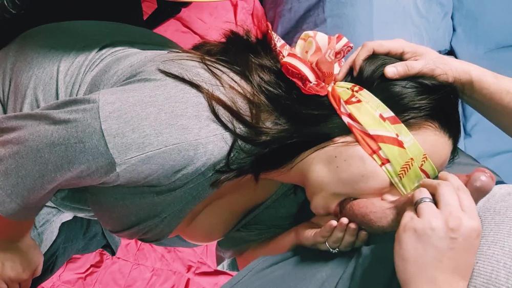 Blindfolded step mom ended up sucking step sons cock.She thought it was husband's cock!!