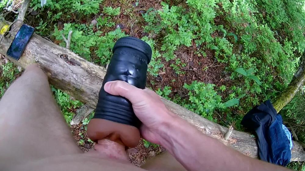 Fucking my new fleshlight nude outdoors/forest
