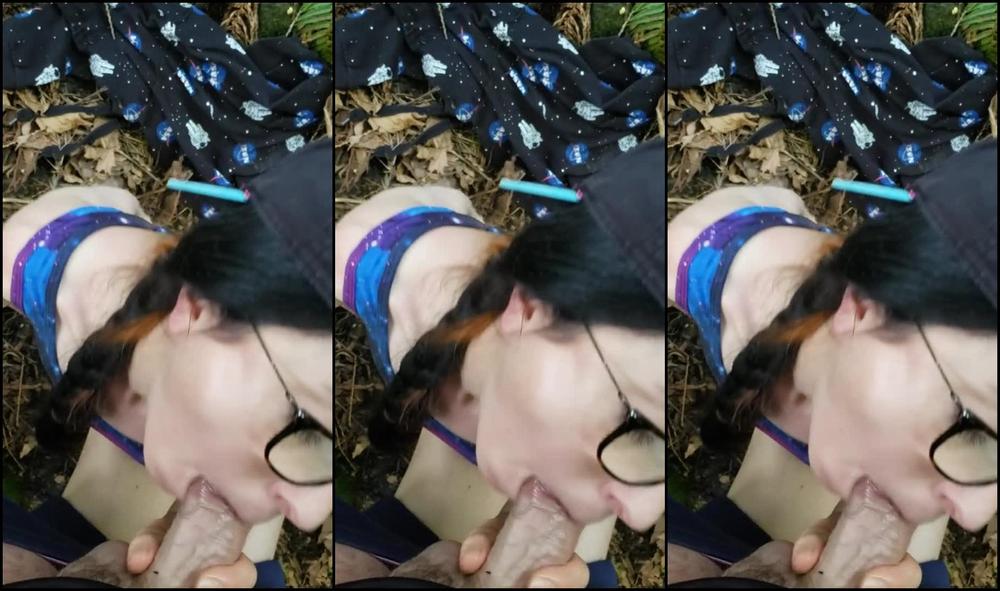 Blowing A Stranger In The Woods then I lick His Cum From My Glasses
