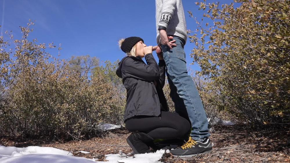Blonde Babe Fucked In the Bushes During Winter Hike on Popular Trail