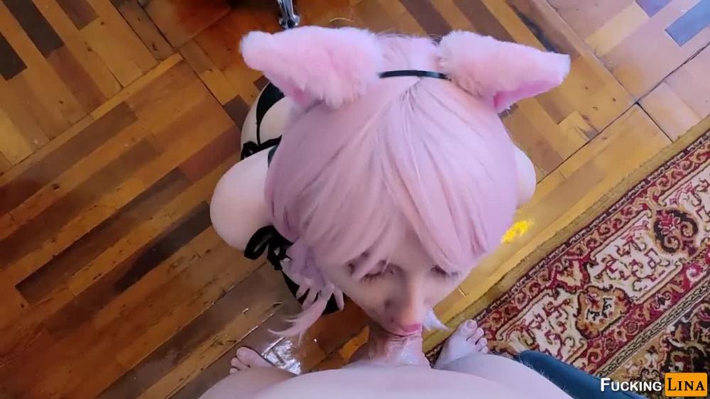 This kitty licked all the cream! Whipped cream blowjob