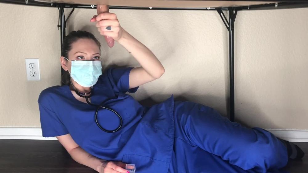 Milking Table-Nurse Mandy Collects Pre Cum Semen Sample For Covid19