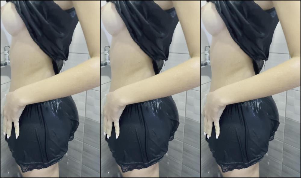Wet clothed shower with perfect body tall Brunette Yoya Grey