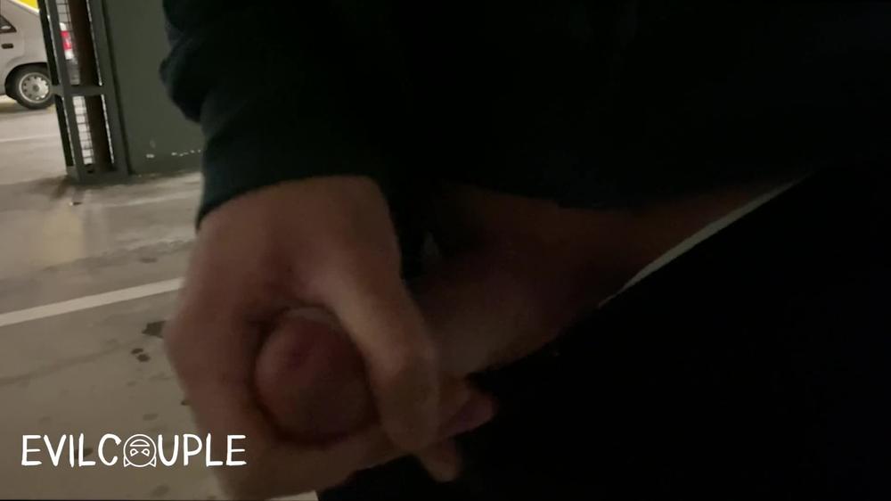 Dick flashing and cumshot in parking lot while people walk by ( CUM on my Nike Air ) cum walk