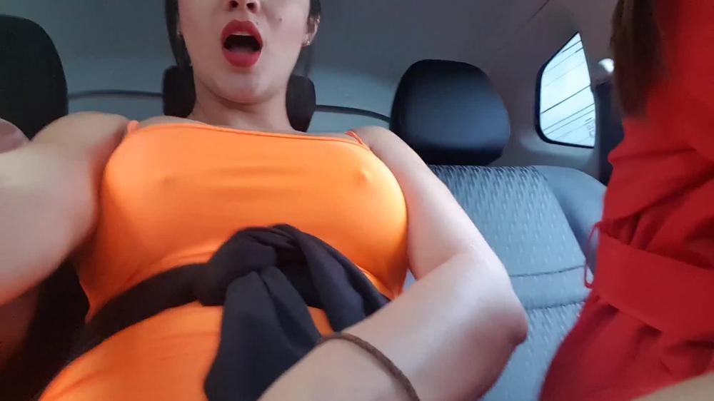Naughty Tease in the Car with People around