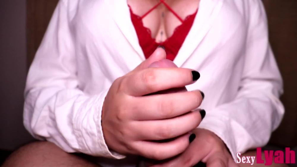 Long tease. Thumb-pressing on cock head, gripping and releasing. Amazing cum blocking at end.