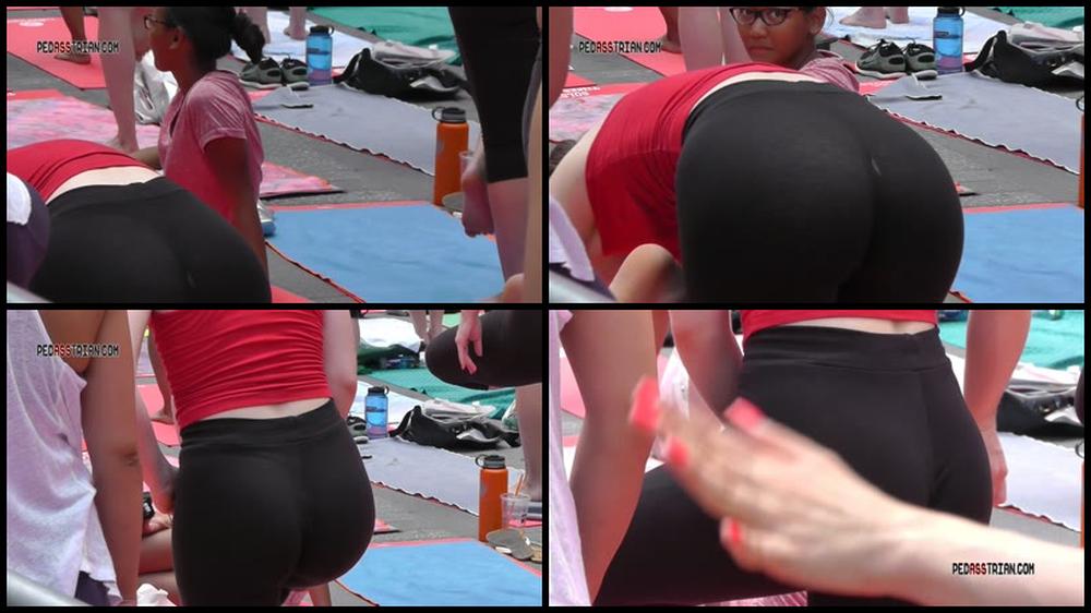 374 Yoga Red Shirt Black Thong Leggings