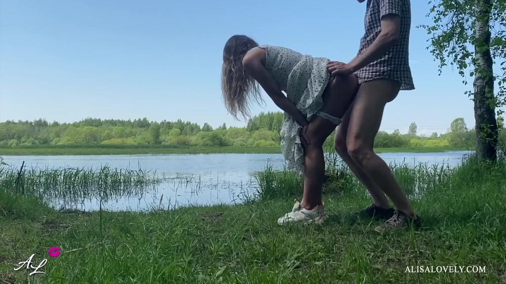 Passionate Sex of a Teen Amateur Couple by a Summer Lake Outdoor