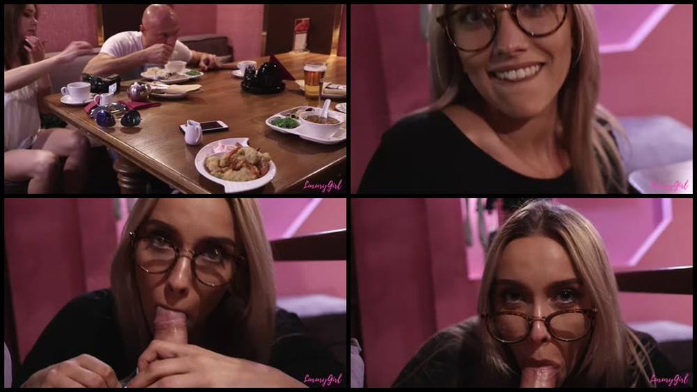 Two Young Girls Made A Hot Blowjob To Their Friends In The Restaurant