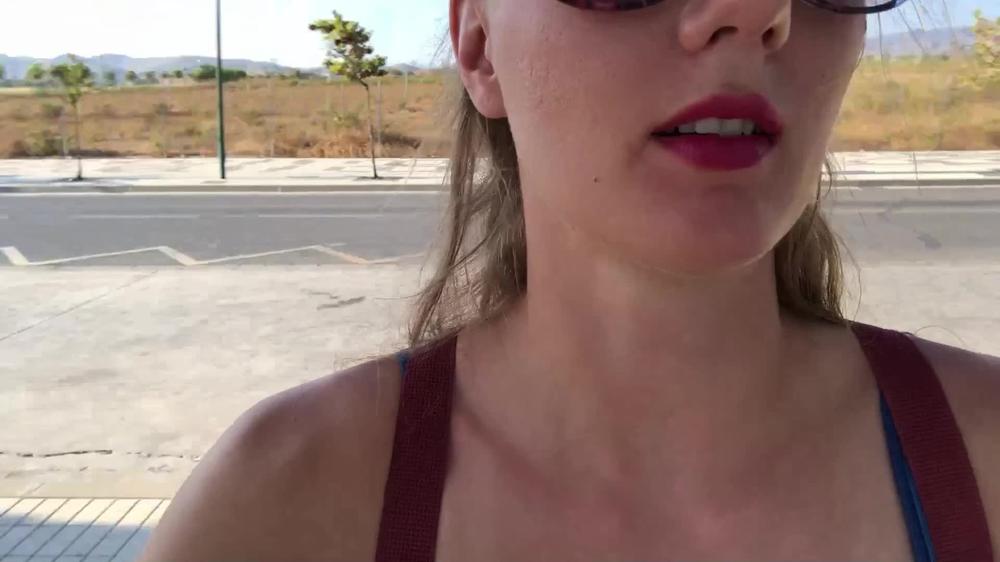 Riding Dildo In Busstop W Cum On Face