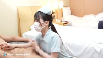 Japanese nurse gives a patient a hand job