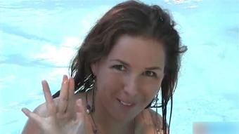 Naked and walking  in the pool