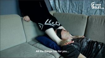 Light Trampling On Her Submissive Boyfriend Foot Crushing Foot Worship Sexy Feet Czech Soles 1080P