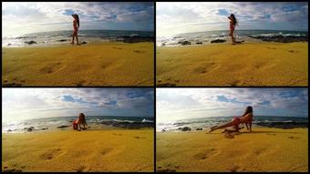 Heather Carolin Beach Tease Tropical Bikini Redhead