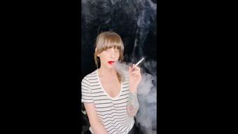 Smoking 100s in In Striped Shirt