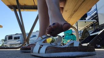 Dirty feet in sandals while camping - October 19, 2022