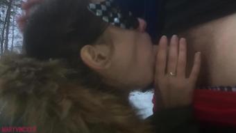 Blowjob and Swallow in the Winter Woods - MaryVincXXX