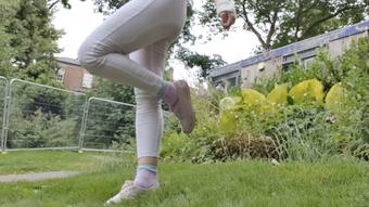 Soaked white leggings outdoor peeing - March 02, 2021