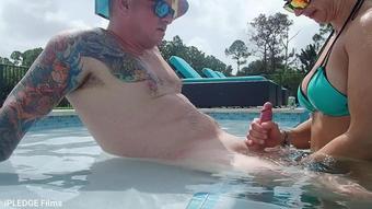 Underwater camera fun! Outside pool suck and fuck with hot milf.