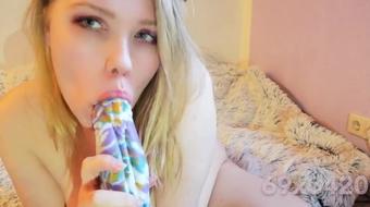 Chubby teen playing with bad dragon dildo