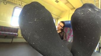 Gymbabe Kinky Nerdy Girl On Train Sock Worship