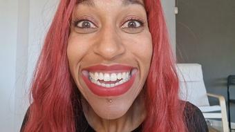 eyes wide  and weird smiling cum target - March 14, 2023
