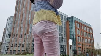 Pink jeans urban outdoor wetting peeing - December 28, 2021
