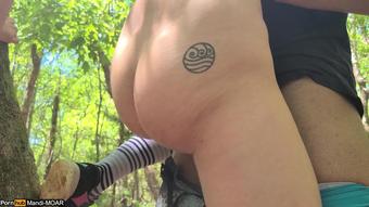 Stand & Carry Creampie Quickie + BJ in Public Forest