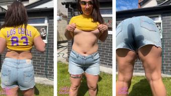 Denim short wetting while titty dropping - June 20, 2024