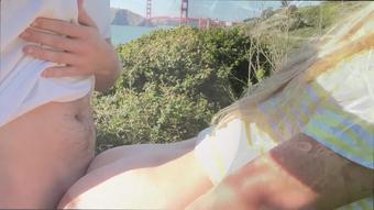 Tight teen public orgasm and creampie by Golden Gate bridge