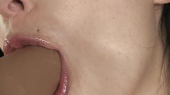 Super Close Up Mouth Focused Dildo Blowjob