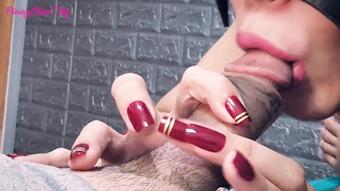 Close up blowjob play his cum