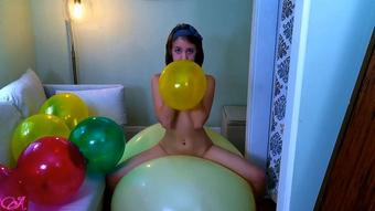 Balloon Babe Bounces & Masturbates