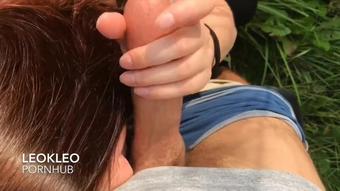 Public blowjob by sexy young wife LeoKleo outdoors POV