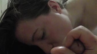 Voluptuous MILF licks hubby's balls and fingers his ass till he cums!