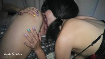 Threesome sex, red lipstick, blowjob with 2 girls, pussy licking, cum on face - ffm 3some (ShortVer)