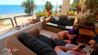 Risky quickie on public balcony with my husband best friend - Cherry Lips