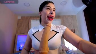 Luscious Licking of a Dildo, Deep in a Latin Girl's Mouth