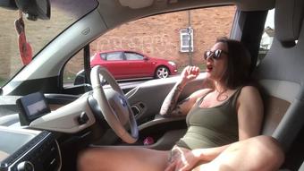 Pussy Play in the Car Next to Busy Road