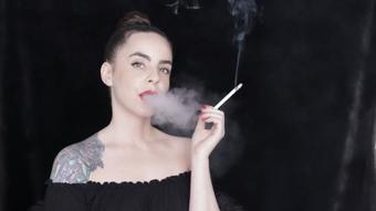 Smoking in Long Black Dress