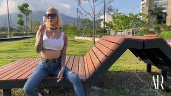 SLOPPY AGATA IN A PUBLIC PARK IN MEDELLIN - Wet T-Shirt show at the end
