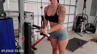 Fit Milf iPLEDGE working our her calves and arms. Curls in the squat cage?!?