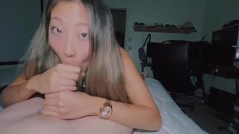 Asian teen gives me a late night blowjob!